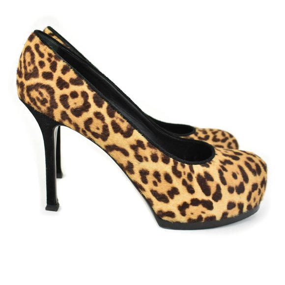 YVES SAINT LAURENT "Tribtoo": Leopard, Calf-Hair Platform Heels/Pumps - Picture 5 of 10